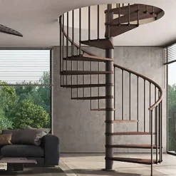 Escalier colimaçon 11 marches - Hauteur à franchir de 2.26m à 2.64m - Diamètre 1.05m - Structure anthracite et marche noyer --Matisere New