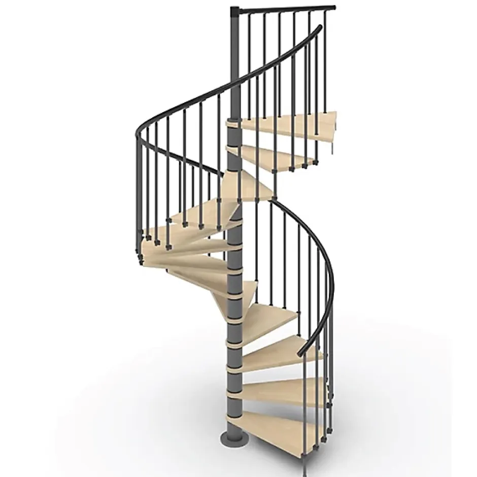 Matisere Escalier colimaçon 16 marches - Haut. à franchir 3.28 à 3.84m - Diam. 180cm - Trémie ronde - Struct. anthracite / marches Naturel