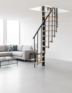 Matisere Escalier colimaçon 11 marches - Hauteur à franchir 2.28 à 2.82m - Structure noire et marche hêtre - Diamètre 120cm - SUON120/NH-11