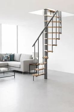 Escalier colimaçon 11 marches - Hauteur à franchir 2.28 à 2.82m - Structure grise et marche hêtre - Diamètre 140cm - SUON140/GH-11-Matisere Sale