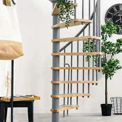 Matisere Escalier colimaçon 14 marches - Hauteur à franchir 2.76 à 3.29m - Diamètre 120cm - Structure grise et marche hêtre - BERL120-GH-14