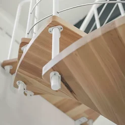 Matisere Escalier colimaçon 11 marches - Hauteur à franchir 2.15 à 2.59m - Structure blanche et marche hêtre - Diamètre 100cm -