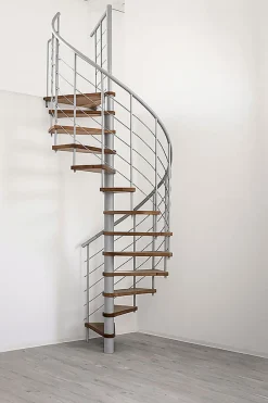 Escalier colimaçon 12 marches - Diamètre 120cm - Hauteur à franchir 2.34 à 2.82m - Gris et Noyer - VENE120-SGMNOY-12-Matisere Clearance