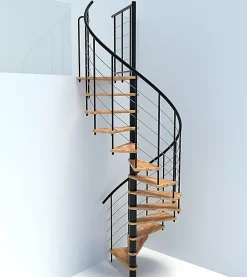 Escalier colimaçon 10 marches - Diamètre 120cm - Hauteur à franchir 1.95 à 2.35m - Noir et hêtre - VENE120-SNMNAT-10-Matisere Online
