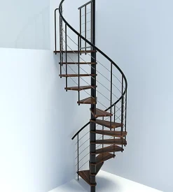 Matisere Escalier colimaçon 9 marches - Diamètre 120cm - Hauteur à franchir 1.76 à 2.12m - Noir et Noyer - VENE120-SNMNOY-9