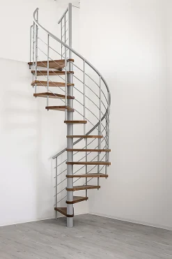 Escalier colimaçon 14 marches - Diamètre 140cm - Hauteur à franchir 2.75 à 3.29m - Gris et Noyer - VENE140-SGMNOY-14-Matisere Outlet