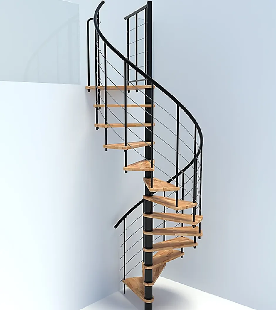 Matisere Escalier colimaçon 11 marches - Diamètre 140cm - Hauteur à franchir 2.15 à 2.59m - Noir et hêtre - VENE140-SNMNAT-11