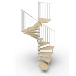 Matisere Escalier colimaçon 10 marches - Haut. à franchir 2.05 à 2.40m - Diam. 120cm - Trémie carrée - Struct. blanche / marches naturel -
