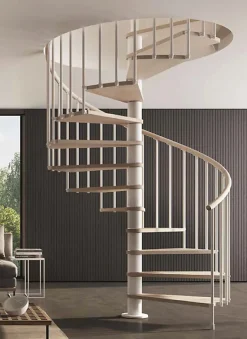 Escalier colimaçon 12 marches - Haut. à franchir 2.46 à 2.88m - Diam. 140cm - Struct. blanche et marche naturel - Trémie ronde --Matisere Clearance