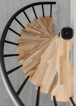 Matisere Escalier colimaçon 11 marches - Hauteur à franchir 2.28 à 2.82m - Structure grise et marche hêtre - Diamètre 120cm - SUON120/GH-11