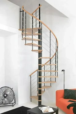 Matisere Escalier colimaçon 14 marches - Diamètre 140cm - Hauteur à franchir 2.75 à 3.29m - Noir et hêtre - VENE140-SNMNAT-14