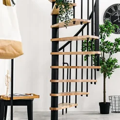 Escalier colimaçon 9 marches - Hauteur à franchir 1.71 à 2.12m - Diamètre 140cm - Structure noire et marche hêtre - BERL140-NH-9-Matisere Clearance