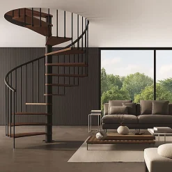 Escalier colimaçon 13 marches - Haut. à franchir 2.67 à 3.12m - Diam. 140cm - Struct. anthracite / marches noyer - Trémie ronde --Matisere Best