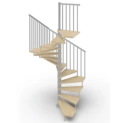 Escalier colimaçon 11 marches - Haut. à franchir 2.26m à 2.64m - Diam. 140cm - Trémie carrée - Struct. grise / marches naturel --Matisere Sale