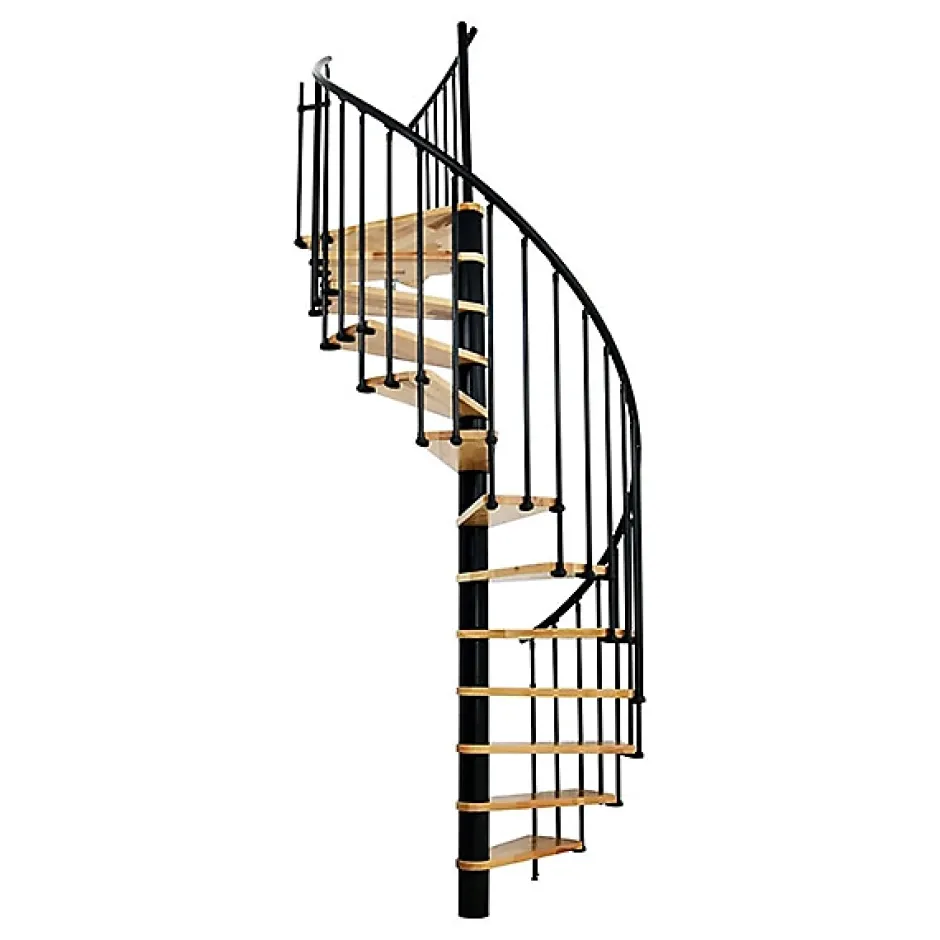 Escalier colimaçon 9 marches - Hauteur à franchir 1.71 à 2.12m - Diamètre 120cm - Structure noire et marche hêtre - BERL120-NH-9-Matisere Sale