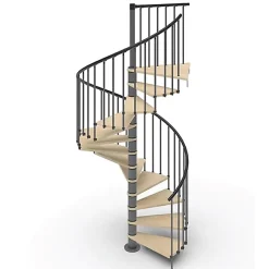 Escalier colimaçon 10 marches - Haut. à franchir 2.05 à 2.40m - Diam. 180cm - Trémie ronde - Struct. anthracite / marches Naturel-Matisere Online