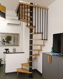 Escalier colimaçon 10 marches - Haut. à franchir 2.05 à 2.40m - Diam. 140cm - Trémie carrée - structure grise / marches naturel --Matisere Discount