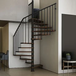 Matisere Escalier colimaçon 16 marches - Haut. à franchir 3.28 à 3.84m - Diam. 160cm - Trémie carrée - Struct. Anthracite / marches Noyer -