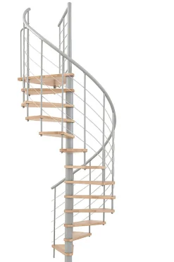 Escalier colimaçon 10 marches - Hauteur à franchir 1.95 à 2.35m - Structure grise et marche hêtre - Diamètre 100cm - VENE100/GH-10-Matisere Discount