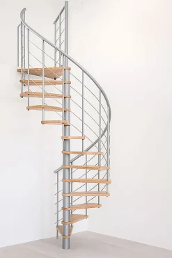 Escalier colimaçon 10 marches - Hauteur à franchir 1.95 à 2.35m - Structure grise et marche hêtre - Diamètre 100cm - VENE100/GH-10-Matisere Discount