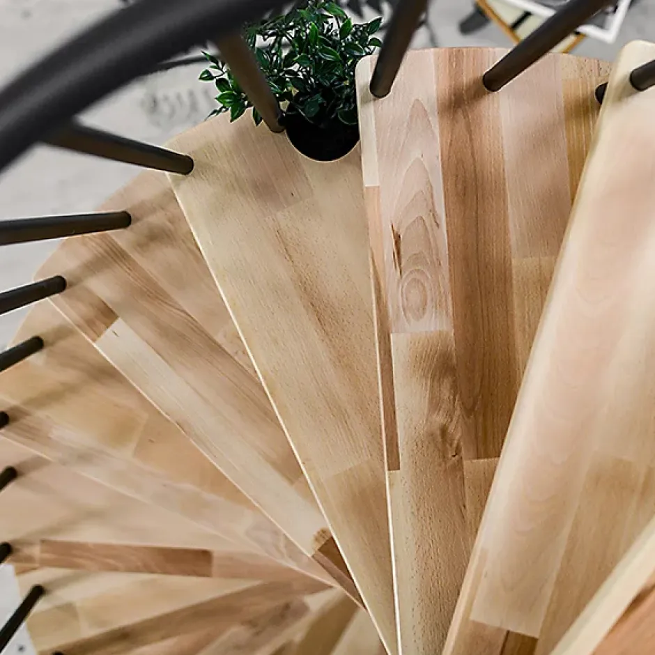 Matisere Escalier colimaçon 12 marches - Hauteur à franchir 2.28 à 2.82m - Diamètre 140cm - Structure grise et marche hêtre - BERL140-GH-12