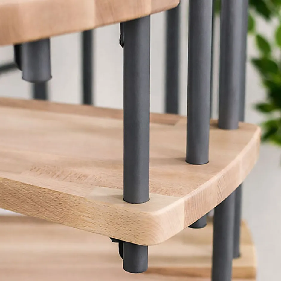 Matisere Escalier colimaçon 12 marches - Hauteur à franchir 2.28 à 2.82m - Diamètre 140cm - Structure grise et marche hêtre - BERL140-GH-12