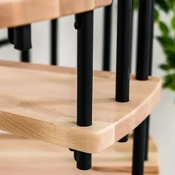 Escalier colimaçon 13 marches - Hauteur à franchir 2.52 à 3.05m - Diamètre 120cm - Structure noire et marche hêtre - BERL120-NH-13-Matisere Discount