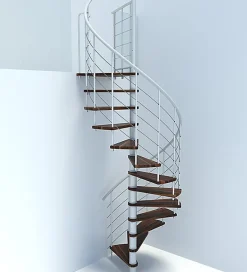 Matisere Escalier colimaçon 15 marches - Diamètre 140cm - Hauteur à franchir 3.04 à 3.52m - Blanc et Noyer - VENE140-SBMNOY-15