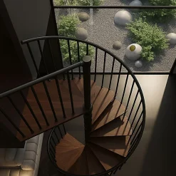 Matisere Escalier colimaçon 12 marches - Haut. à franchir 2.46 à 2.88m - Diam. 120cm - Trémie ronde - Struct. anthracite / marches noyer -