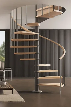 Matisere Escalier colimaçon 12 marches - Haut. à franchir 2.46 à 2.88m - Diam. 140cm - Struct. grise / marches naturel- Trémie ronde -