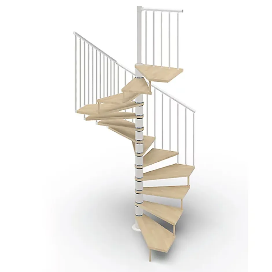 Escalier colimaçon 11 marches - Haut. à franchir 2.26 à 2.64m - Diam. 120cm - Trémie carrée - Struct. blanche / marches naturel --Matisere Online