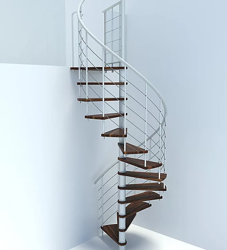 Matisere Escalier colimaçon 10 marches - Diamètre 140cm - Hauteur à franchir 1.95 à 2.35m - Blanc et Noyer - VENE140-SBMNOY-10