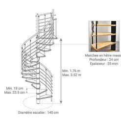 Matisere Escalier colimaçon 13 marches - Diamètre 140cm - Hauteur à franchir 2.54 à 3.05m - Noir et Noyer - VENE140-SNMNOY-13