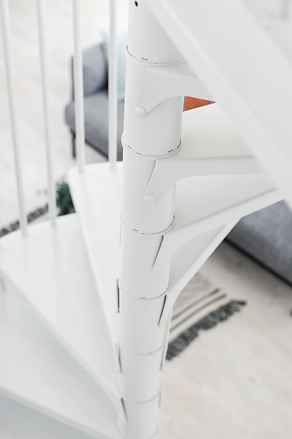 Matisere Escalier colimaçon métal 9 marches - Hauteur à franchir 1.71 à 2.12m - Diamètre 120cm - Structure blanche et marche blanche -