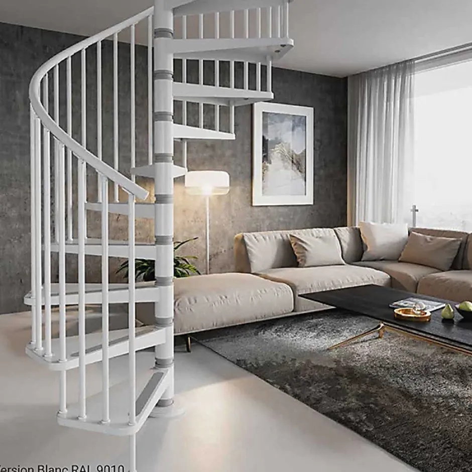 Matisere Escalier colimaçon métal 11 marches - Hauteur à franchir 2.31 à 2.53m - Diamètre 120cm - Blanc - GAMIA120/BB-11