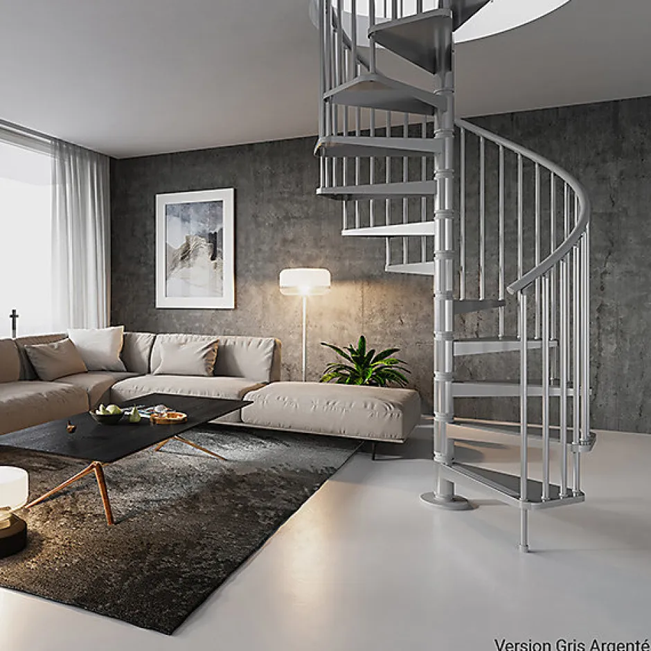 Matisere Escalier colimaçon métal 15 marches - Hauteur à franchir 3.15 à 3.45m - Diamètre 120cm - Gris - GAMIA120/GG-15
