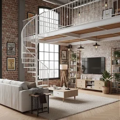 Escalier colimaçon métal 13 marches - Hauteur à franchir 2.47 à 3.05m - Diamètre 120cm - Structure blanche et marche blanche --Matisere