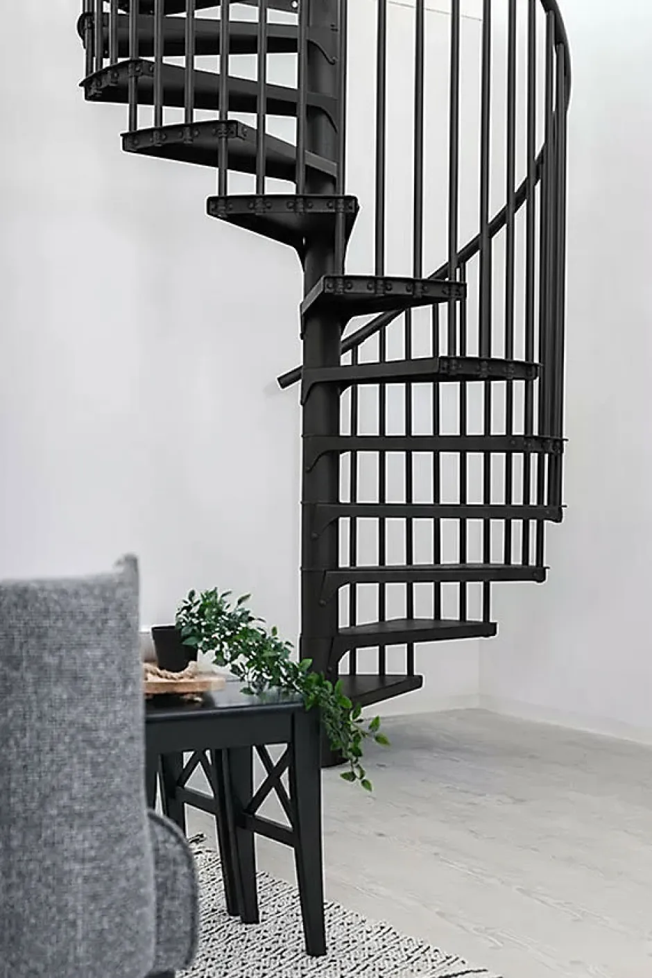Escalier colimaçon métal 9 marches - Hauteur à franchir 1.71 à 2.12m - Diamètre 160cm - Noir - RONDO160-NN-9-Matisere Online
