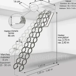 Escalier coupe feu 60min - Hauteur sous plafond 2.70m - Trémie 60x120cm - LSF60120/270-Matisere Hot