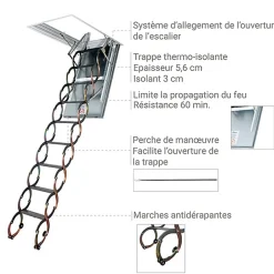Matisere Escalier coupe feu 60min - Hauteur sous plafond 2.70m - Trémie 60x90cm - LSF6090/270