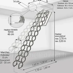 Matisere Escalier coupe feu 60min - Hauteur sous plafond 3.00m - Trémie 60x120cm - LSF60120-300