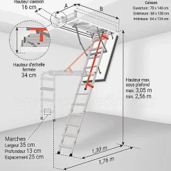 Escalier coupe feu 120min - Hauteur sous plafond 3.05m - Trémie 70x140cm - LMF70140-305-Matisere Outlet
