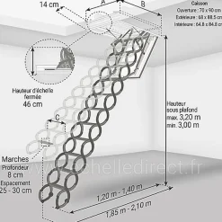 Escalier coupe feu 60min - Hauteur sous plafond 3.20m - Trémie 70x90cm - LSF7090-320-Matisere Clearance