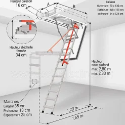 Escalier coupe feu 120min - Hauteur sous plafond 2.80m - Trémie 70x130cm - LMF70130-280-Matisere Online