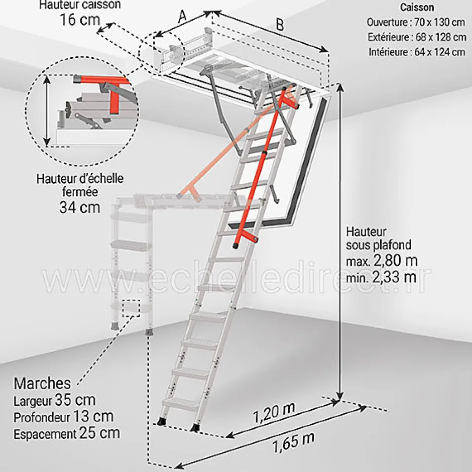 Escalier coupe feu 120min - Hauteur sous plafond 2.80m - Trémie 70x130cm - LMF70130-280-Matisere Online