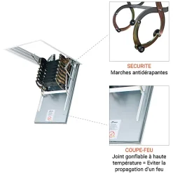 Escalier coupe feu 60min - Hauteur sous plafond 3.20m - Trémie 70x120cm - LSF70120-320-Matisere Hot