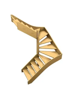 Escalier Double Quart Tournant Sapin Albula 288 Cm Tournant Gauche Sans Contremarche Hêtre LC H Sol Sol 288 Cm-Woodup Outlet