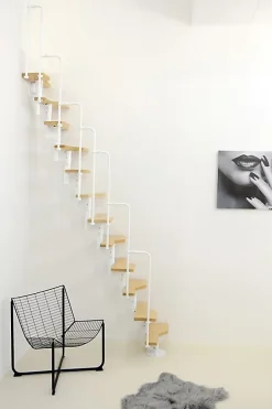 Matisere Escalier droit 12 marches - Hauteur à franchir 2.23 à 2.94m - Blanc et hêtre - TWISTER60-I-BH-12