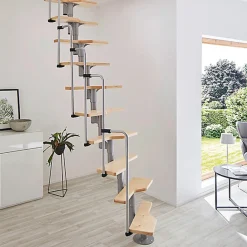 Matisere Escalier droit 12 marches - Hauteur à franchir 2.23 à 2.94m - Blanc et hêtre - TWISTER60-I-BH-12