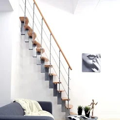 Escalier droit 11 marches - Hauteur à franchir 2.28 à 2.52m - Largeur 65cm - Structure grise et marche hêtre - QUATR65/I-GB-11-Matisere New